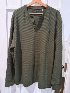 Karl Lagerfeld Olive Henley Knit Long Sleeve Sweater